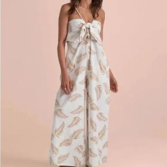 Billabong x Sincerely Jules Twist Flirt Palm Print Tie Front Wide Leg Jumpsuit - Picture 1 of 12